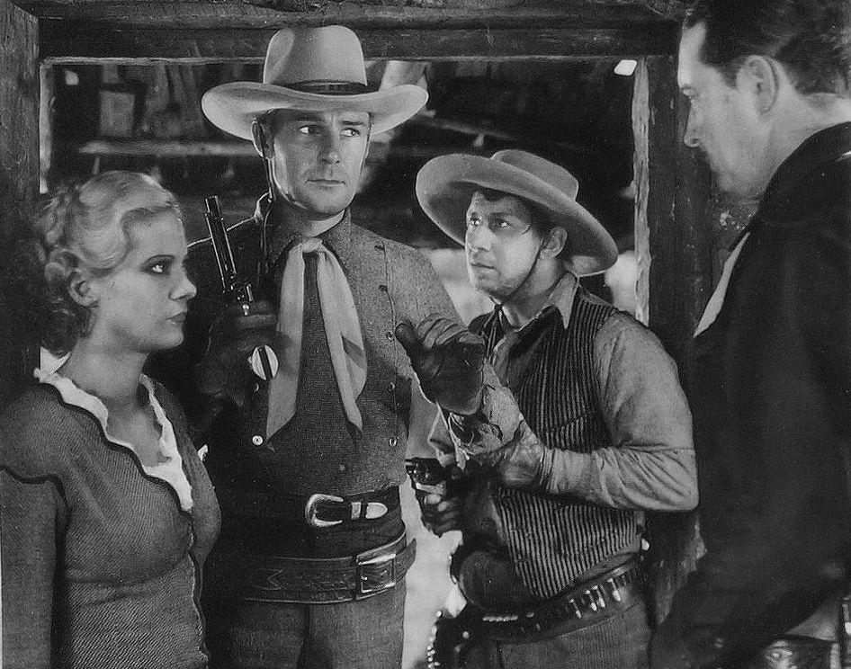 Randolph Scott, Monte Blue, Barbara Fritchie and Fuzzy Knight in The Last Round-Up (The Border Legion) (1934) | www.vintoz.com