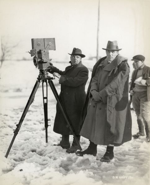 Billy Bitzer (with D. W. Griffith) at the filming of "Way Down East" (1920)